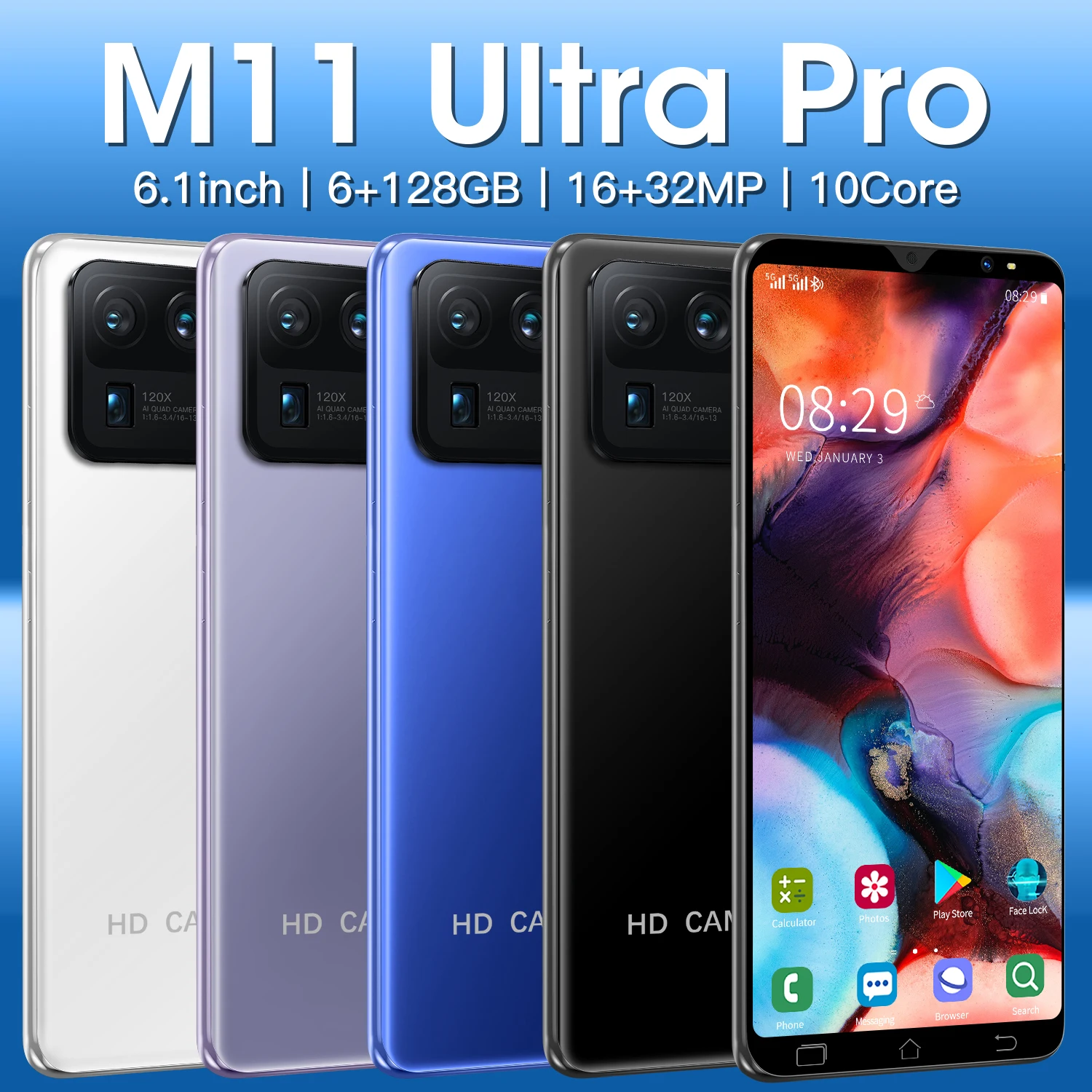 

Xiao M11 Ultra Pro Global Version Smartphone 6.1Inch Android10 16G+512G Deca Core 5G 16+32MP 4800mah MT6889 Undefined Cellphone