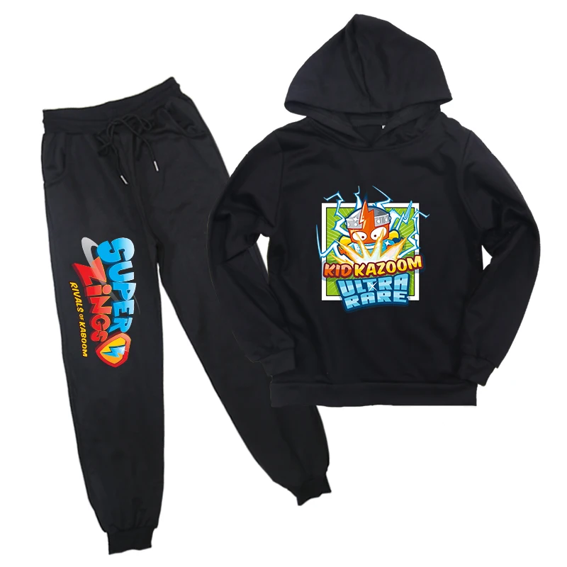 Новый детский черный Свитшот брюки костюм супердизайн худи детская повседневная