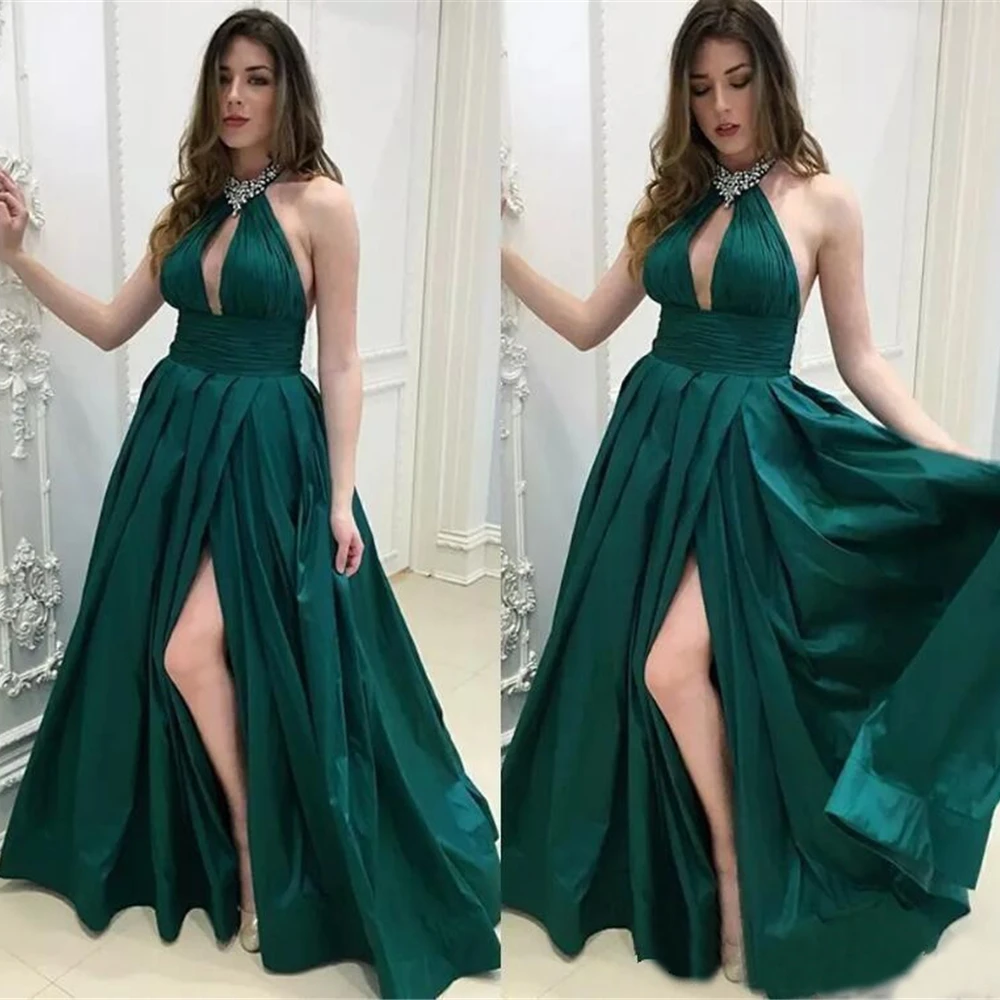 

Formal Dresses Evening Dress Sleeveless Floor-Length A Line Prom Party Gown NONE Train Ball Gown High Neck Thigh-High Slits
