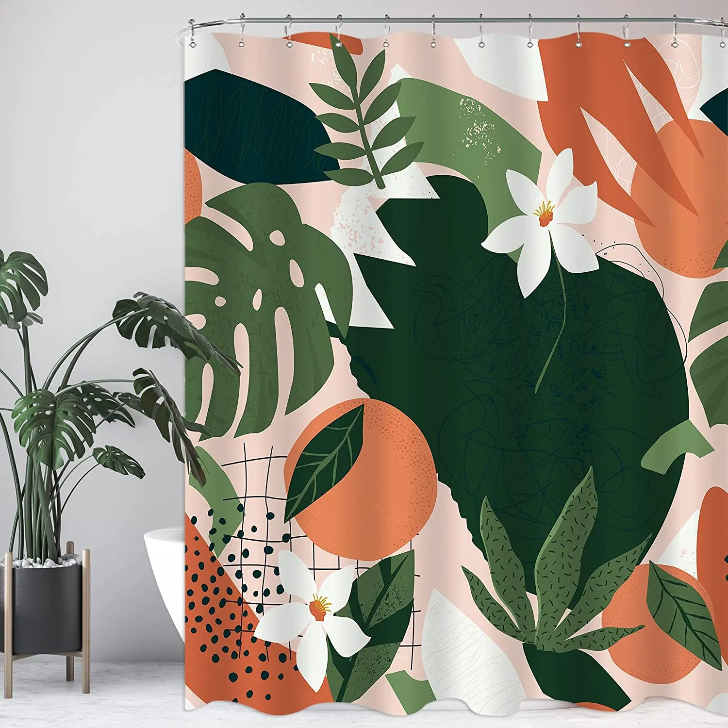 

Abstract Floral Shower Curtain Set Modern Fruit Plant Aesthetic Flower Bathroom Decor Nature Tropical Palm Leaves Bath Curtains