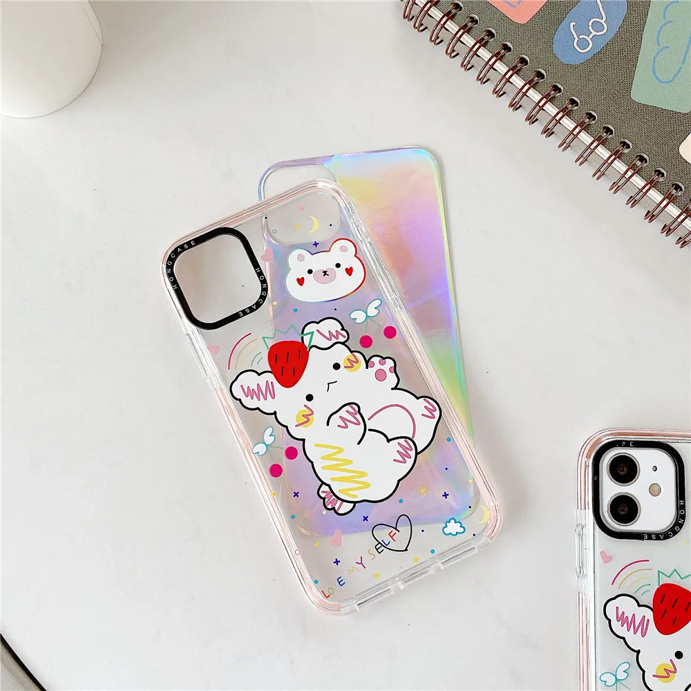 Double-Color Laser Cute Rabbit Soft TPU Funda Para Case For iPhone11Pro Max X XS Fitted Phone Cover iPhone XR 7 8 Plus | Мобильные