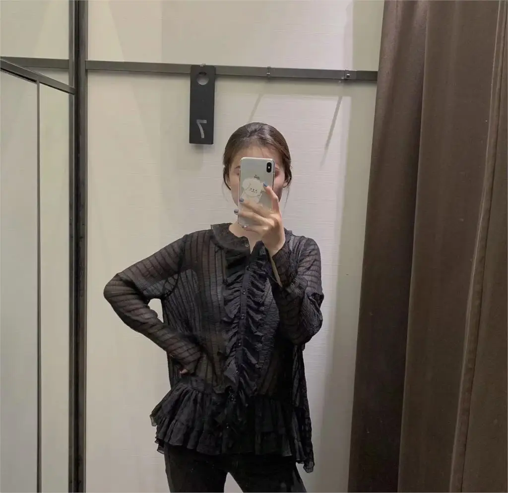 Новые прозрачные женские топы и блузки осенние черные сексуальные рубашки