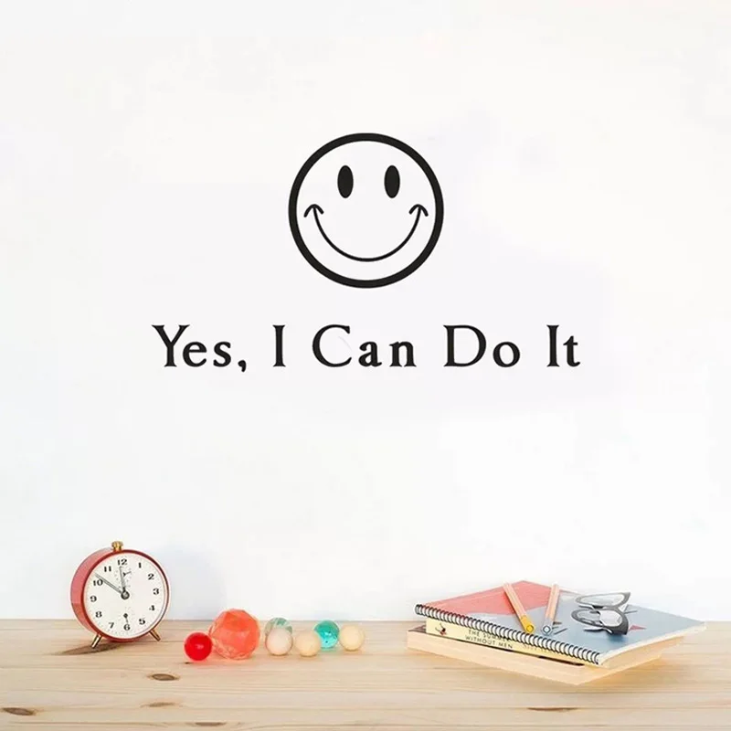 

Yes I Can Do It Smile face vinyl Wall Sticker Wall Decoration Decals Lettering Art Words Inspirational Stickers Home Decor