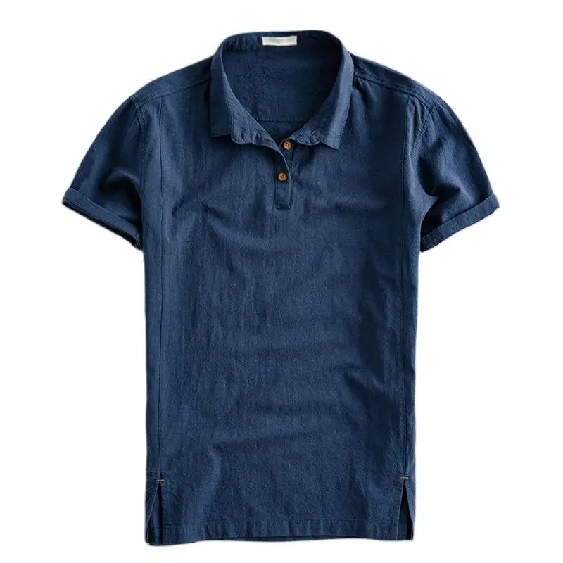 

Summer Linen Short-Sleeved Shirt Cotton Retro Breathable Hedging Half-Sleeved Short Men's T-shirts