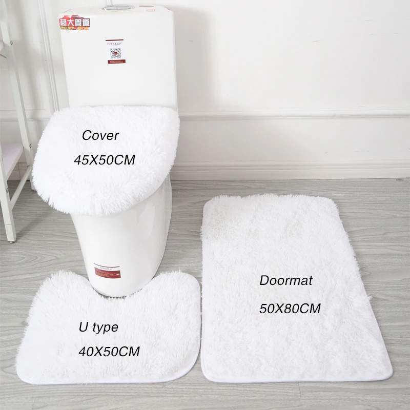 super absorbent bath room 3 piece non slip set for bathroom mat toilet cover long hair solid color bath mat carpet super soft free global shipping