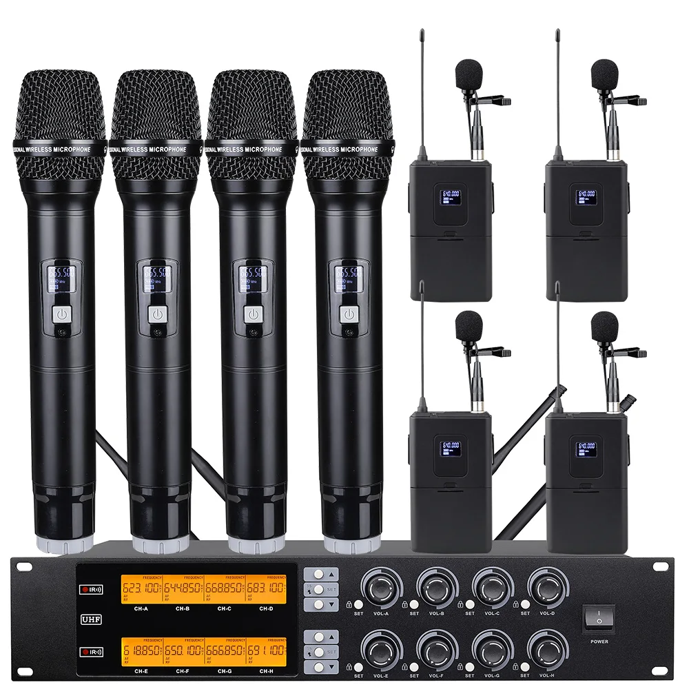 구매 전문 UHF 무선 마이크 시스템 8 채널 핸드 헬드 마이크, 홈 가라오케 파티 파티 무대 마이크