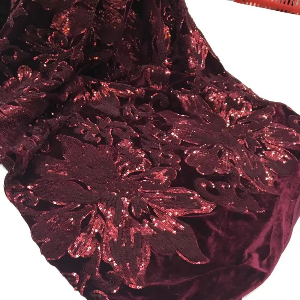 

(5 ярдов/шт) высокого качества для вина красный африканский бархат кружева ткань мягкая гладкая с великолепным покрытием блестками вышивка для вечерние FSS002