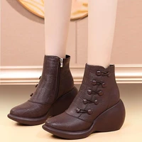 2021 new autumn winter wedge booties woman double breasted designer shoes fashion zip soft plush ankle boots lady platform boot