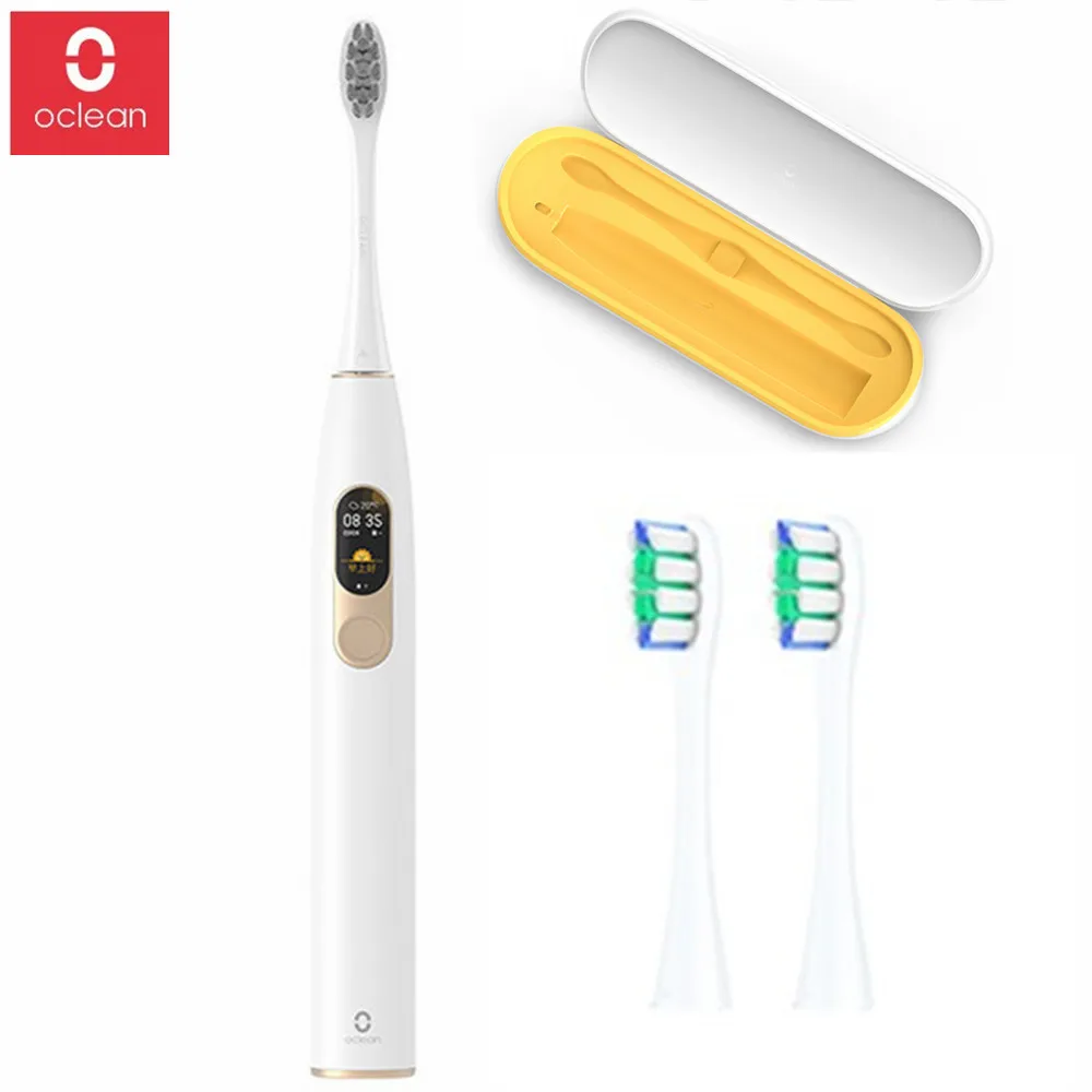 With 2pcs head Глобальная версия Oclean X sonic электрическая зубная щетка с 8 головками Водонепроницаемая ультра звуковая Быстрая зарядка цветной экран зубная щетка - Цвет: With 2pcs head