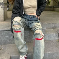 varofi ripped jeans baggy straight pants for men and women on the street y2k pants indie clothes aesthetic jeans ripped jeans