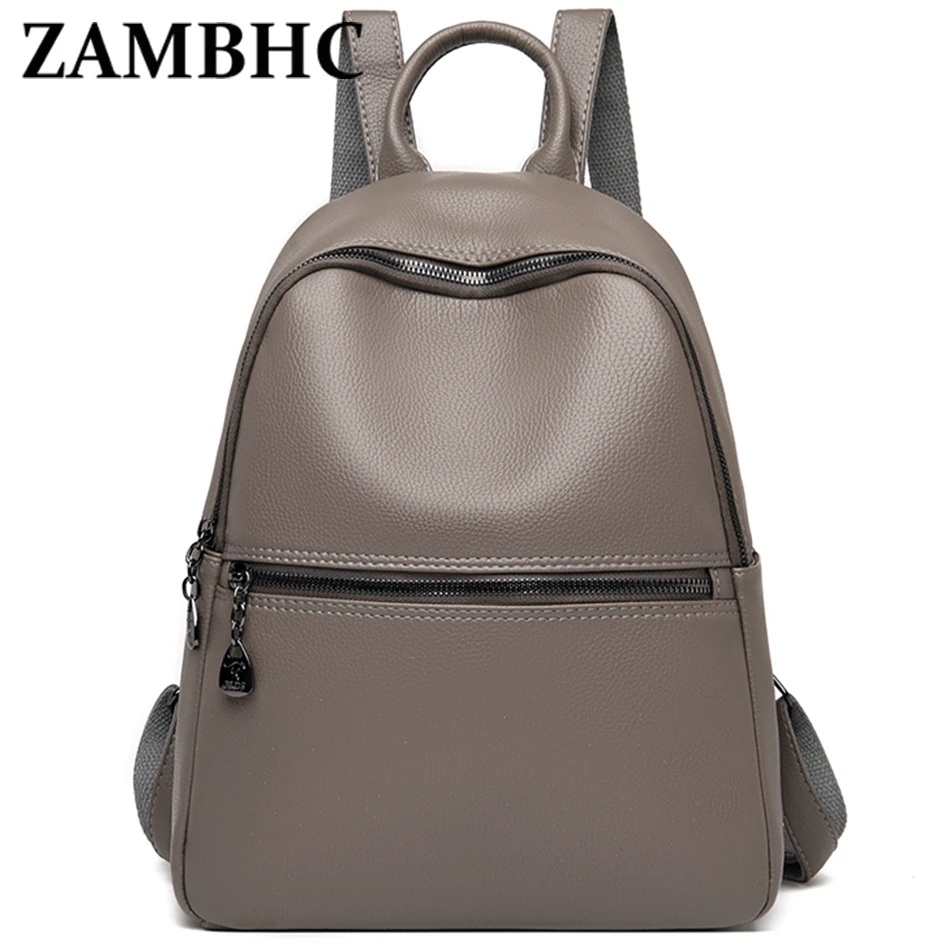 

2021 All-match Women's Backpack Soft Leather Backpacks for School Teenagers Girl Large Capacity Lady Bookbag Solid Color Mochila