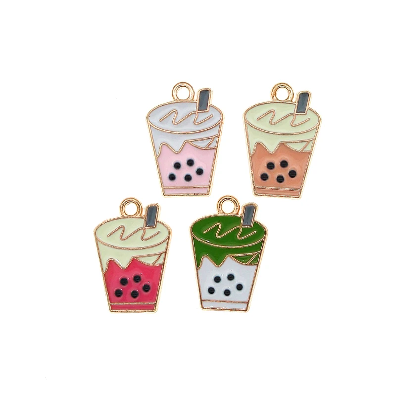 

10pcs/lot 15*22mm Cute Milk tea Enamel Pearl milk tea Pendant Charms Kawaii Necklace Bracelet Earring Small DIY Jewelry Findings