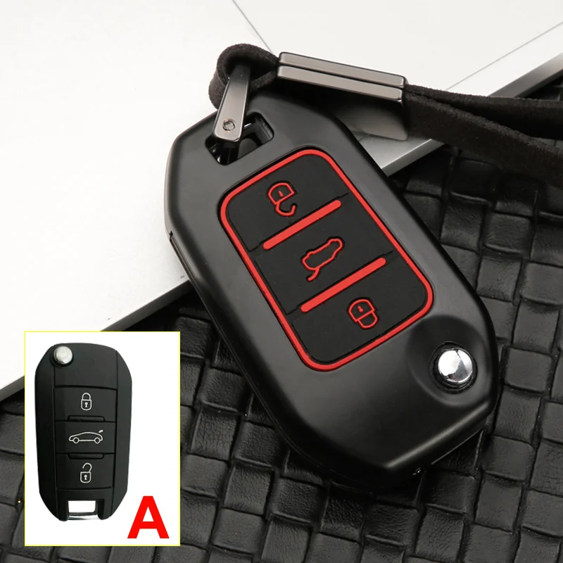 A Black Red Цинковый сплав+ силиконовый автомобильный корпус для дистанционного ключа Крышка для peugeot 3008 5008 208 301 307 308 408 508 2008 4008 Защитная крышка для ключа Держатель - Название цвета: A Black Red