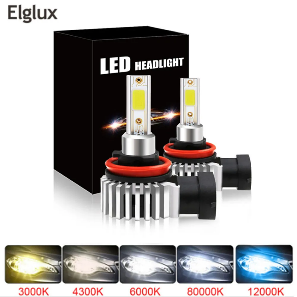 Светодиодные лампы Elglux для фар 2 шт. H4 H1 H3 H7 H11 H8 H9 H27 880 881 9005 HB3 9006 HB4 80 Вт 3000 лм 6000K 12000K |