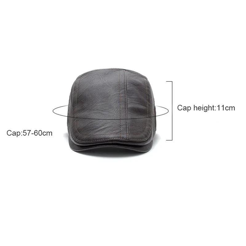 

Men Classic PU Leather Peaked Cap Back Adjustable Newsboy Hat A66