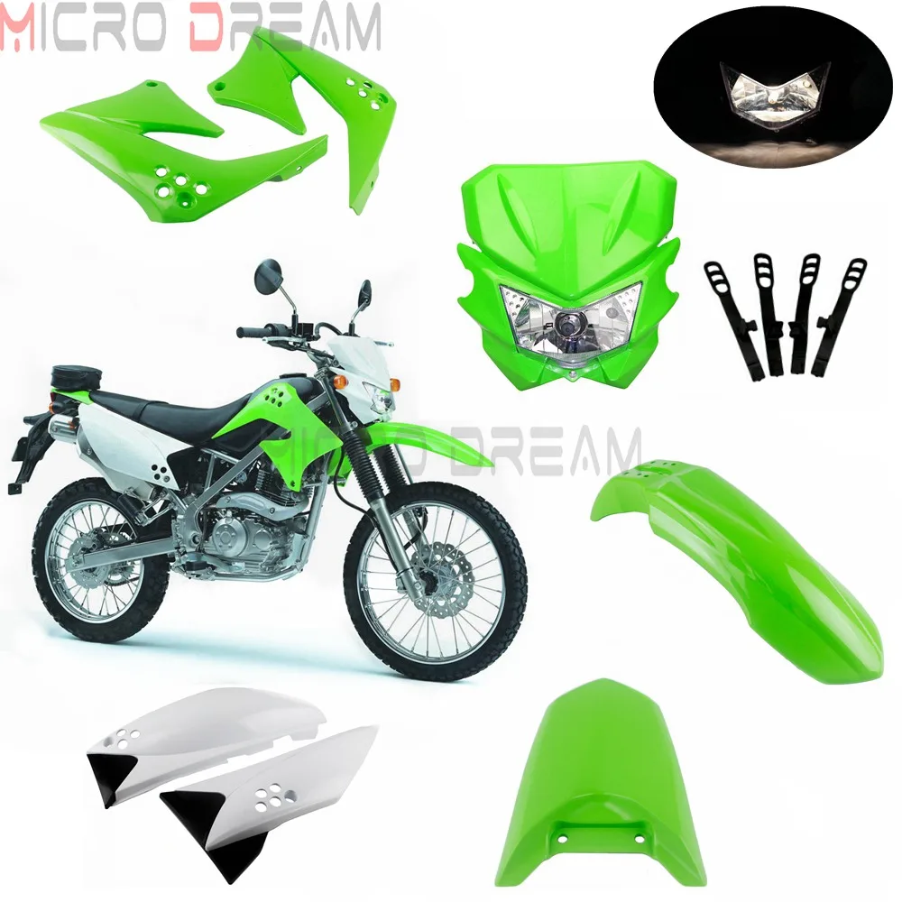 

Комплект для мотоцикла Kawasaki KLX150 Green, ABS, пластик, обтекатель, передняя и задняя боковая крышка для мотокросса, брызговик, Комплект масок для фар