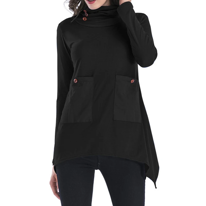 Свободная Длинная толстовка с длинным рукавом и высоким воротником женская