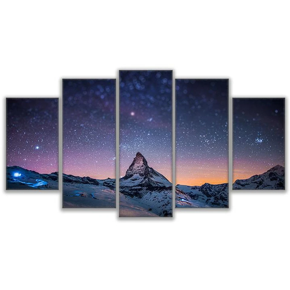 

Canvas Paintings Living Room Modular HD Prints 5 Pieces Mountain Peak Starry Sky Landscape Posters Home Wall Art Decor