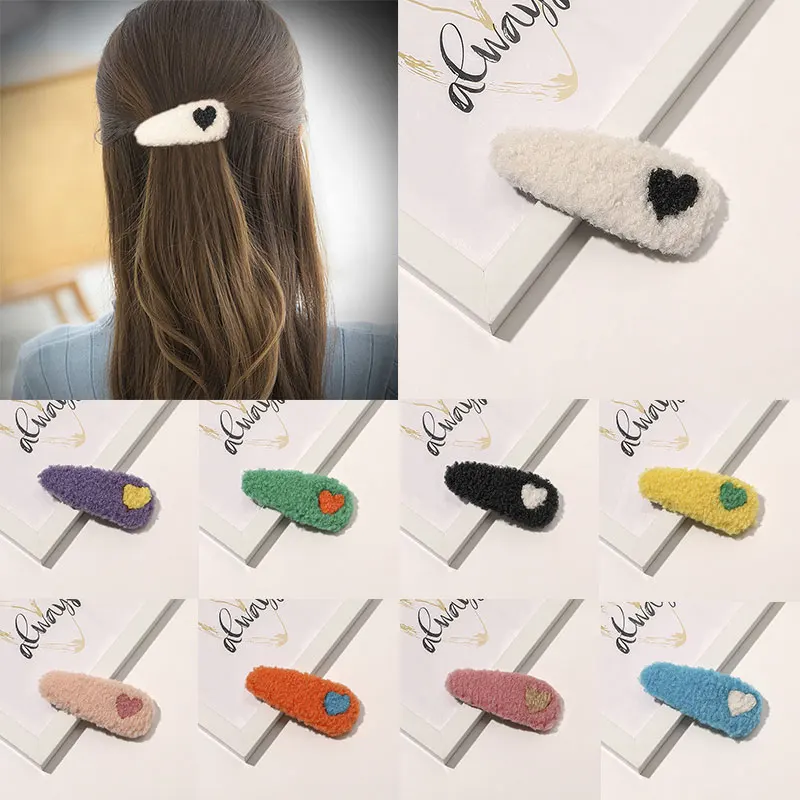 

1 PC Beauty Styling Tools Barrette Nice Daily Accessories Fashion Women Solid Color Temperament Plush Heart Hair BB Clip Hairpin