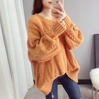 2021 autumn winter new fashion sweater loose casual round neck solid color twist pullover sweater womens top woman sweaters