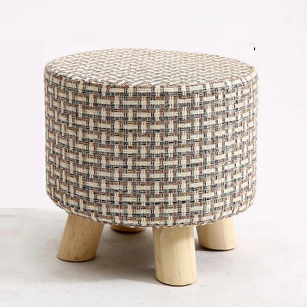 

round footstool made of cotton fabric cover wooden stool slipcover Dia. 28cm