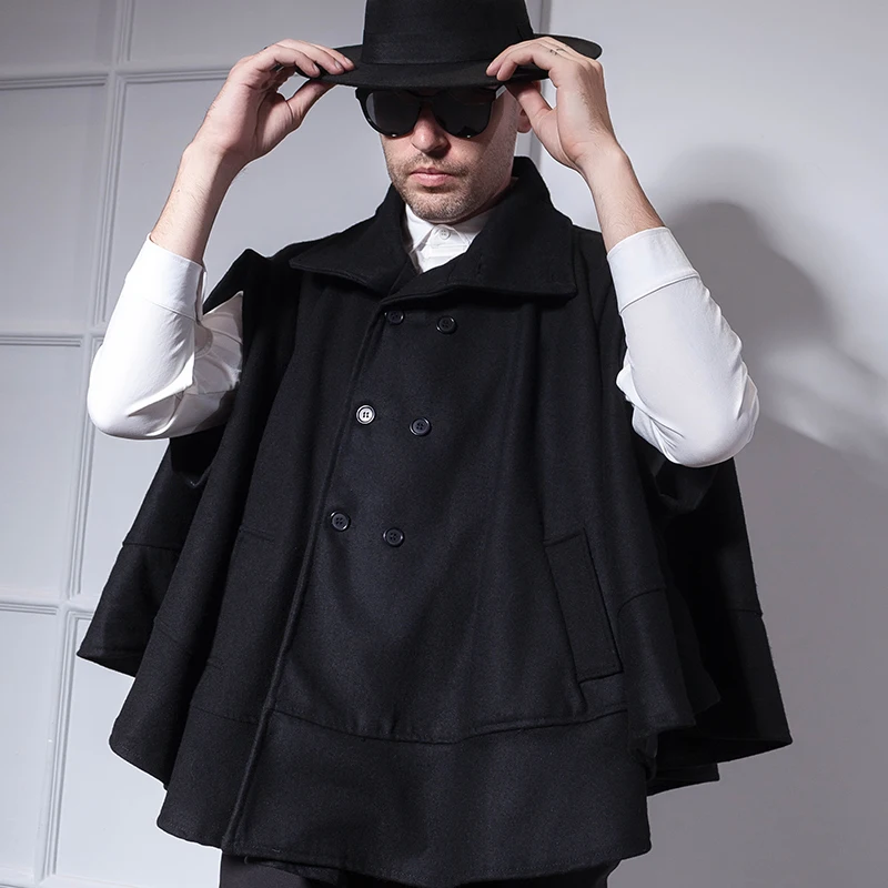 Короткая накидка пальто Мужская двубортная рубашка с рукавом летучая мышь осень