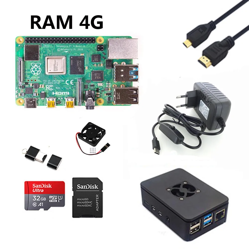 orange Raspberry Pi 4B стартовый комплект с Raspberry pi 4B 1G/2G/4G+ 32GB sd-карта+ ABS чехол+ 5V 3A мощность+ вентилятор+ радиатор+ HDMI - Цвет: orange