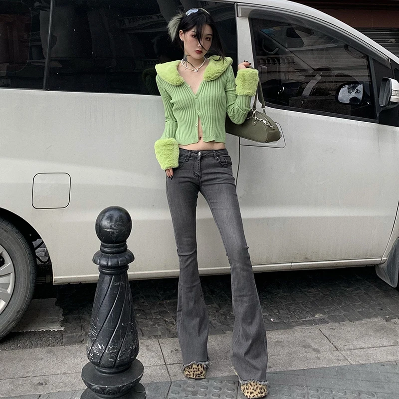 

SHENGPALAE Streetwear Simple Jeans Women's Spring Autumn 2021 New Low Waist Fashion Pocket Denim Mirco Flare Pants Female Tide