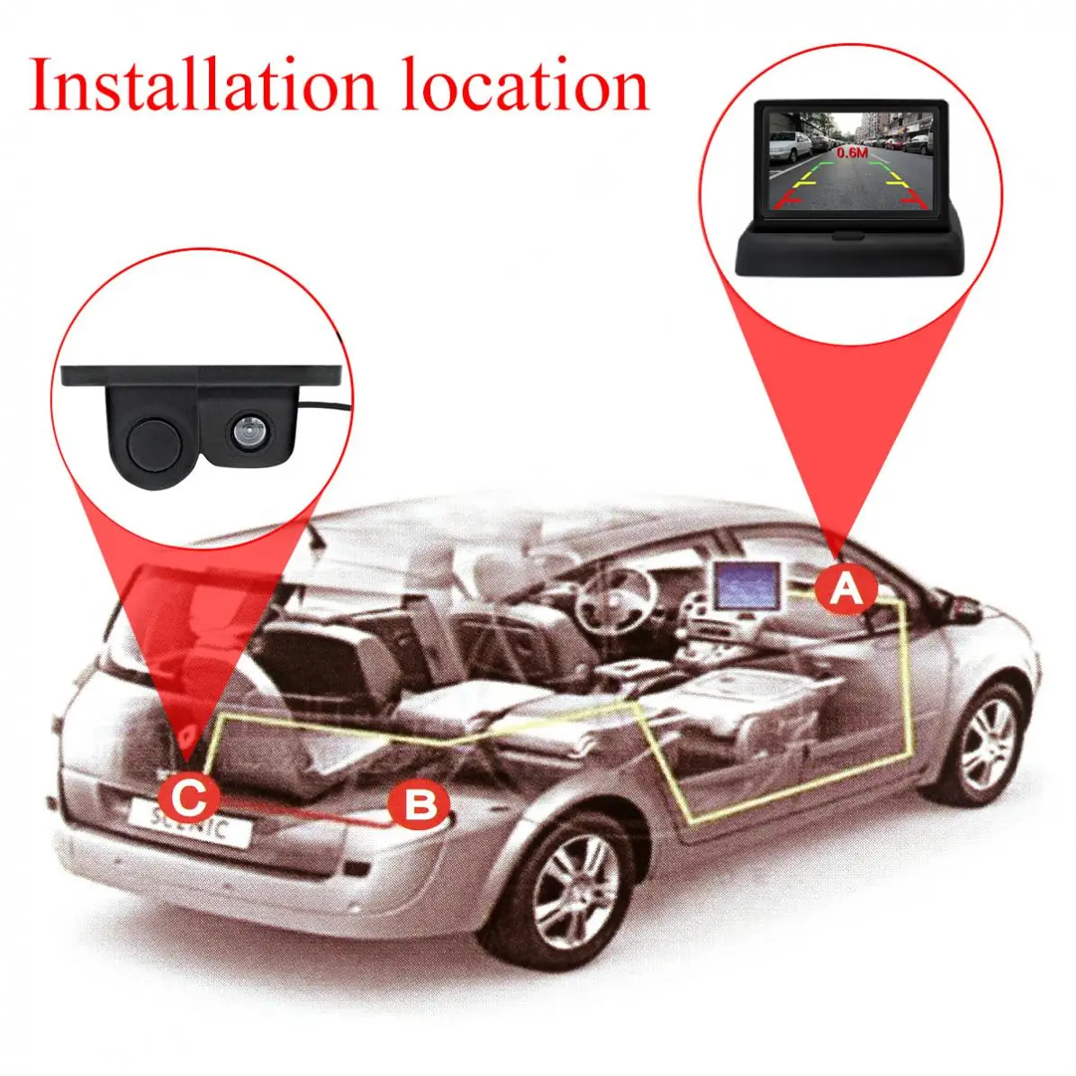 

1080P 2In1 Low Illumination Waterproof Night Vision Visual Reversing Radar Camera for Reverse Parking with Buzzing Alarm