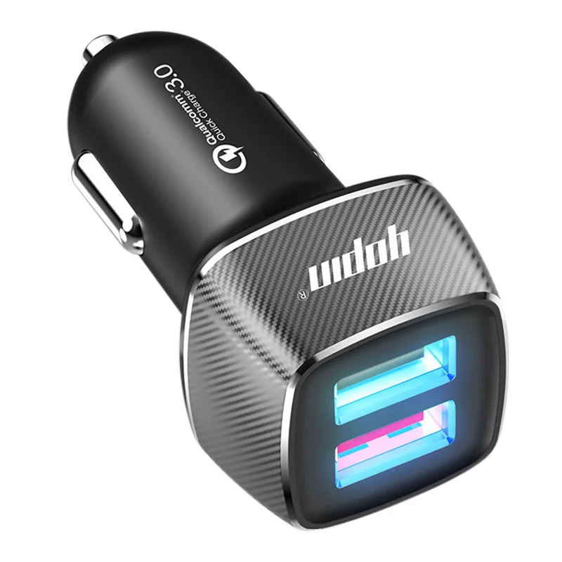 New Carbon Fiber + PC ABS Practical Car Fast Charger For Quick Charging Devices 12-24V Dual USB Ports QC3.0 Output |