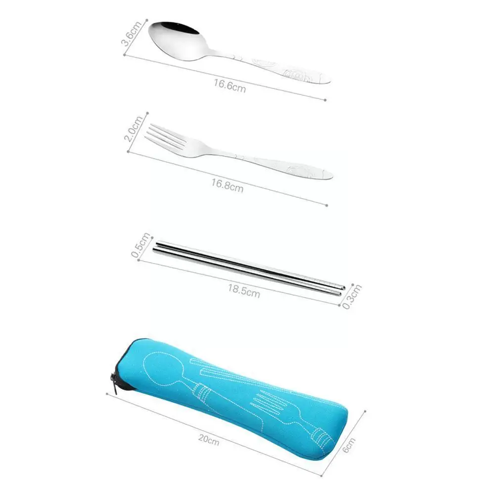 

3pcs Dinnerware Portable Printed Steel Spoon Fork Steak Cutlery Case Knife Kitchen Set Travel Accessories F5P8
