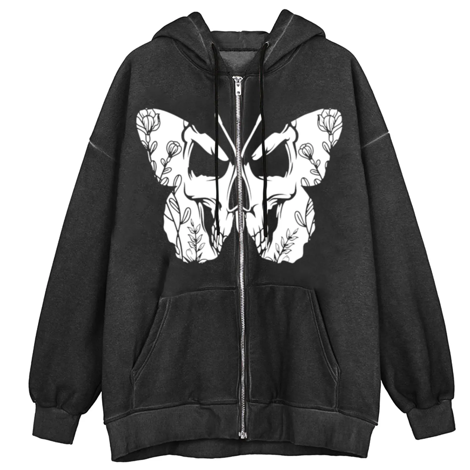 

Y2k Skull Rose Hoodies Women Skeleton Gothic Black Zip Up Oversized Sweatshirt Punk Skull Harajuku Hooded Jacket Streetwear Tops