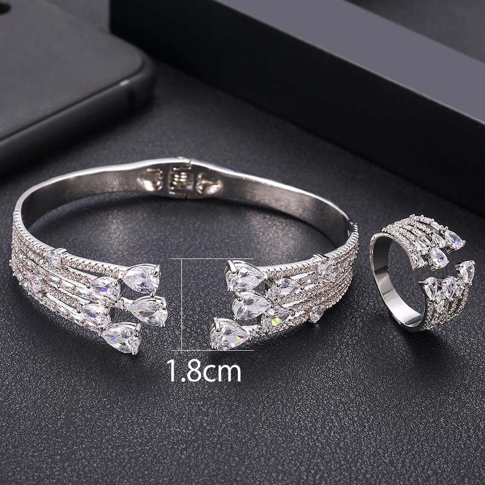 Роскошные наборы jankelly из браслета и кольца в форме капли модные серебряные