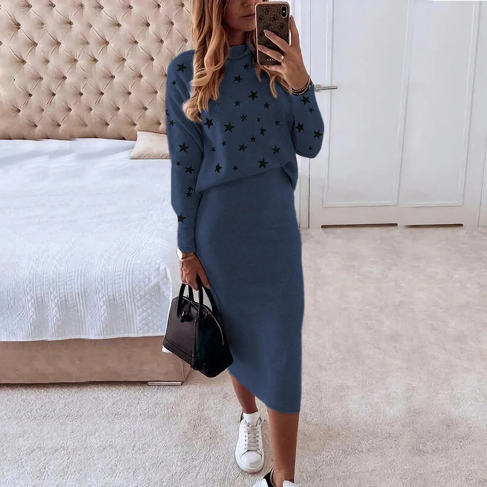 

Casual fashion suit printed long-sleeved top and skirt two-piece women's 2021 spring sportswear casual women's suit sweatshirt