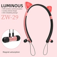 girl hair band cat ear wireless bluetooth compatible earphones magnetic hanging neck luminous headset stereo surround hifi sound