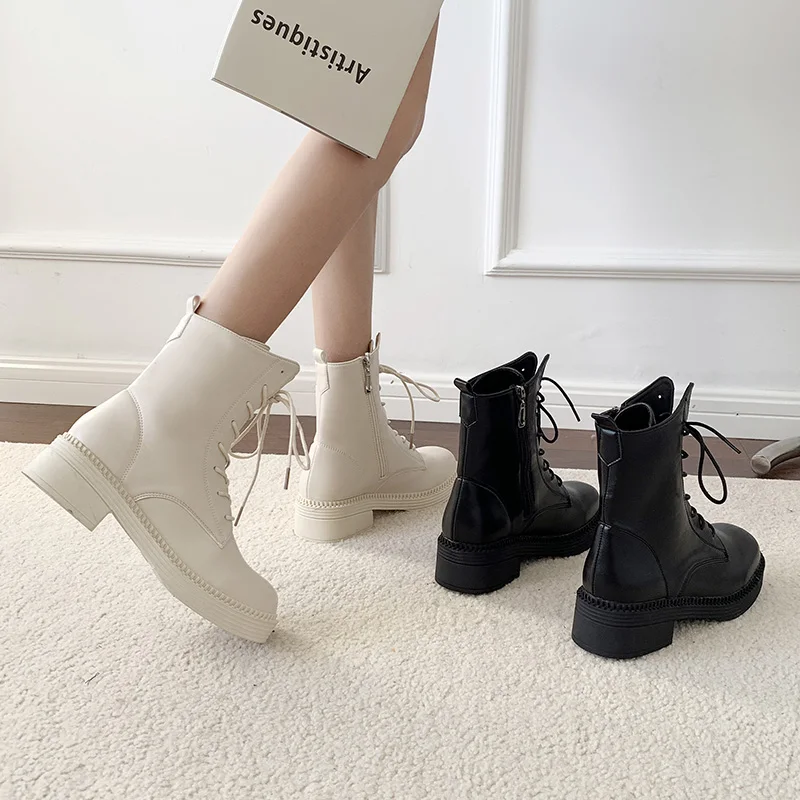 

Ботинки женские с круглым носком, на молнии, на плоской подошве