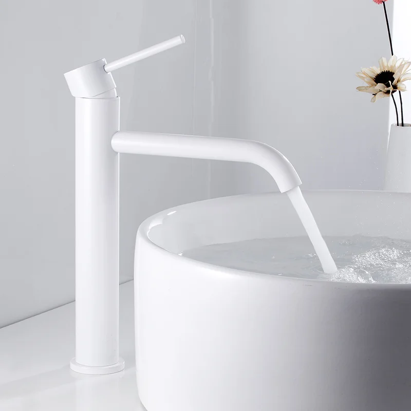 High Bathroom Basin Faucet White/Black/Brushed Taps Wash Hand Face Single Lever Mixer Washbasin Faucets with Hose HOTBEST