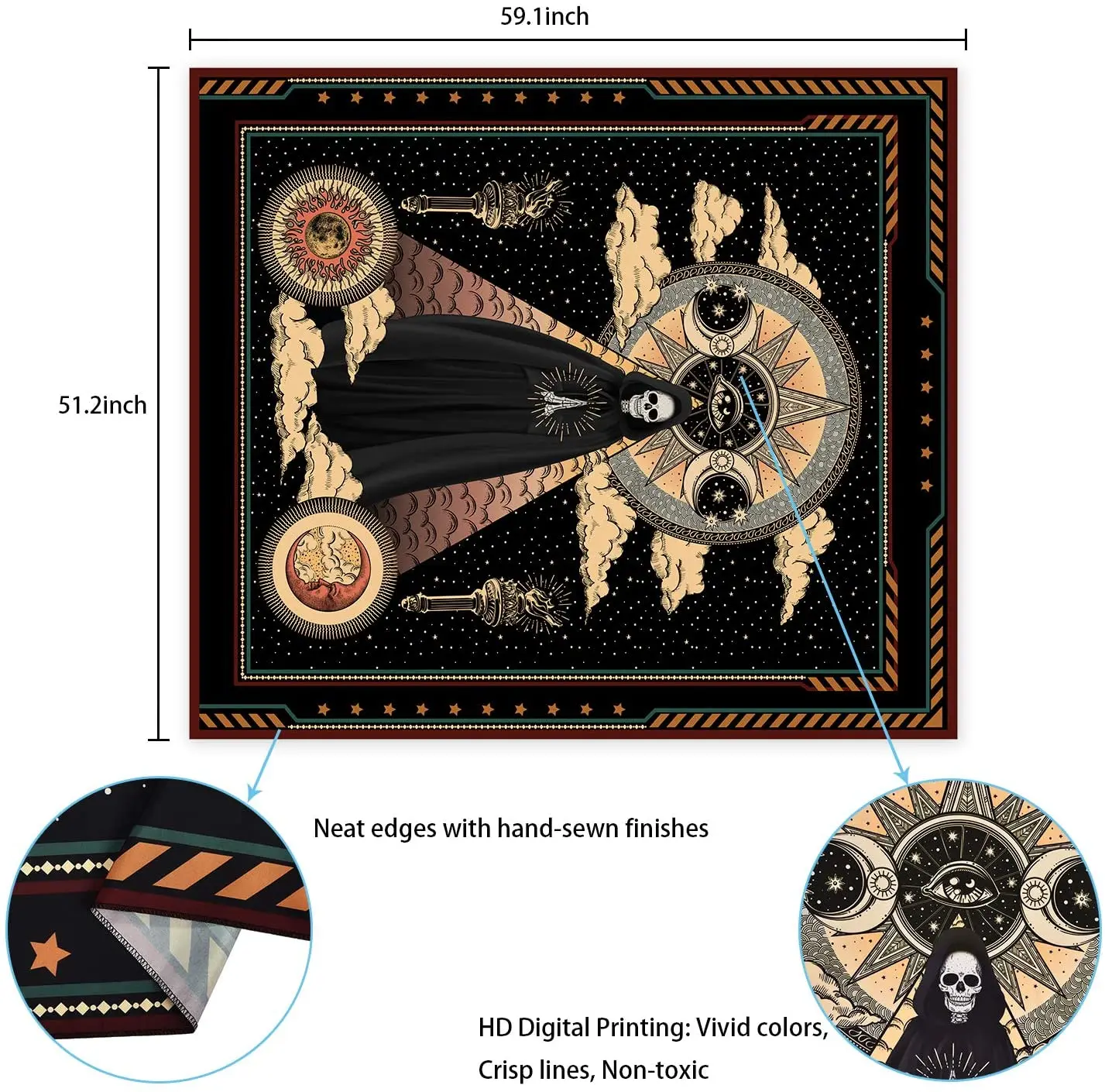 

LUCKYYJ Skull Tapestry Solar Iris Tapestry Sun and Moon Tapestry Star and Cloud Tapestry Tarot Tapestry for Home Decoration