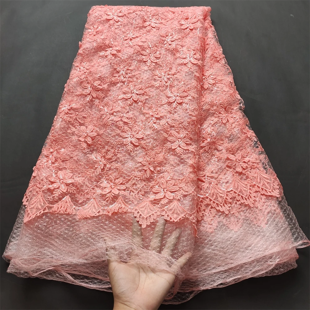 Гипюровая кружевная ткань с вышивкой 5 ярдов 2019 Высококачественная нигерийская