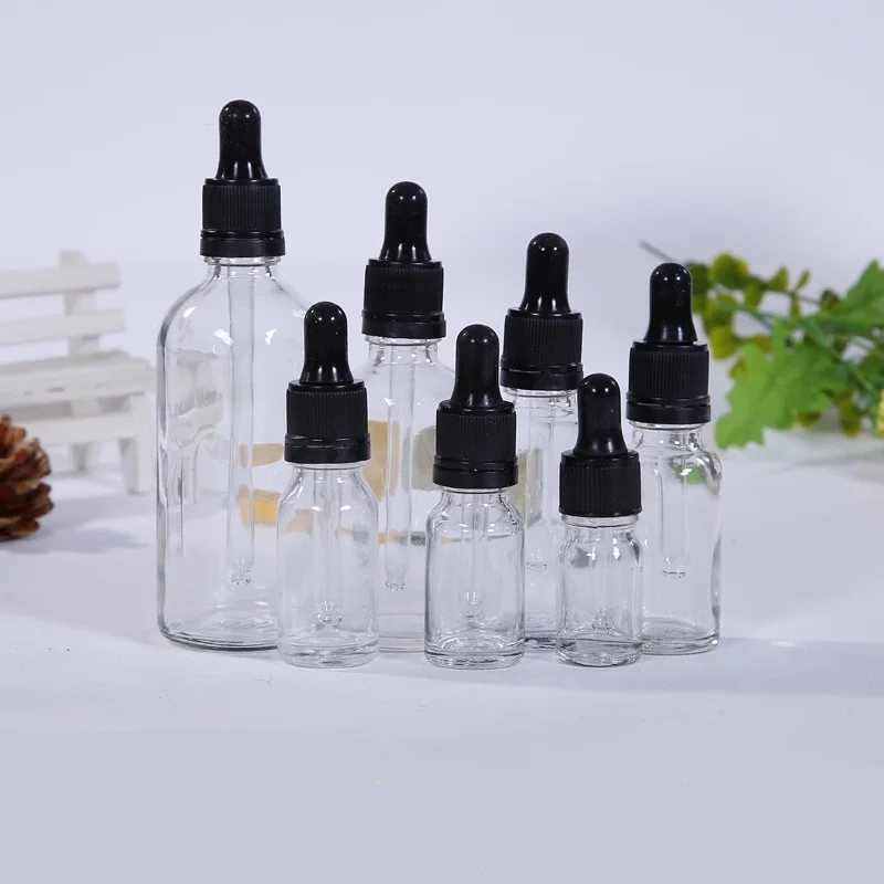 Прозрачная стеклянная бутылка-капельница 5-100 мл пустой косметический