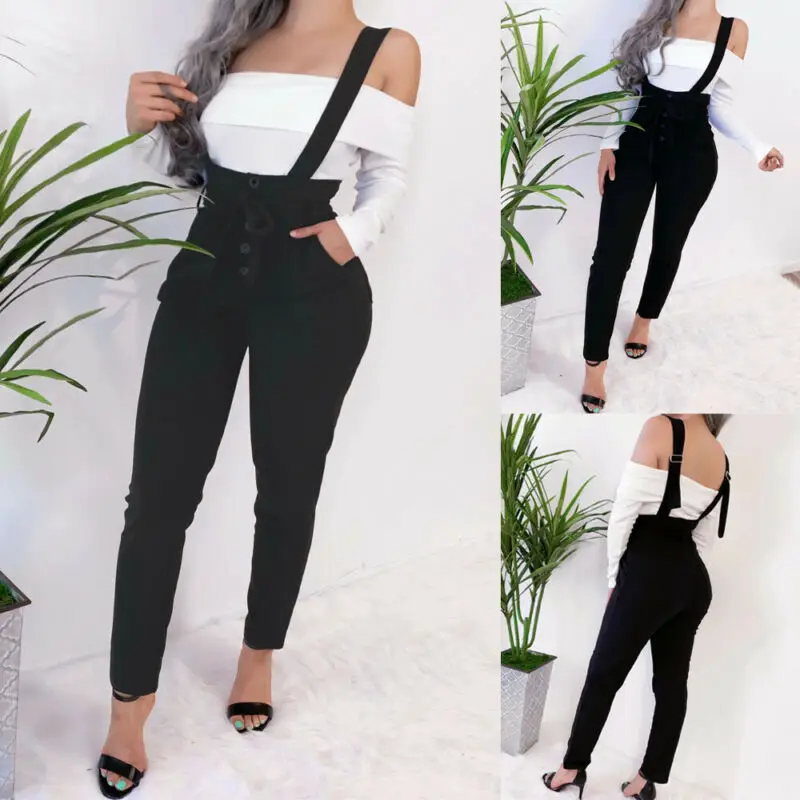 Fashion Women Loose Overalls Sleeveless Sling Jumpsuit Bib Dungarees Ladies Suspender High Waist Pencil Pants Playsuit Size S-XL