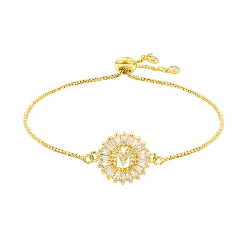 

26pcs/set Wholesale 26A-Z Initial Copper Pave Setting Cubic Zircon Letter Bracelets Adjustable Chain For Women Best Jewelry Gift