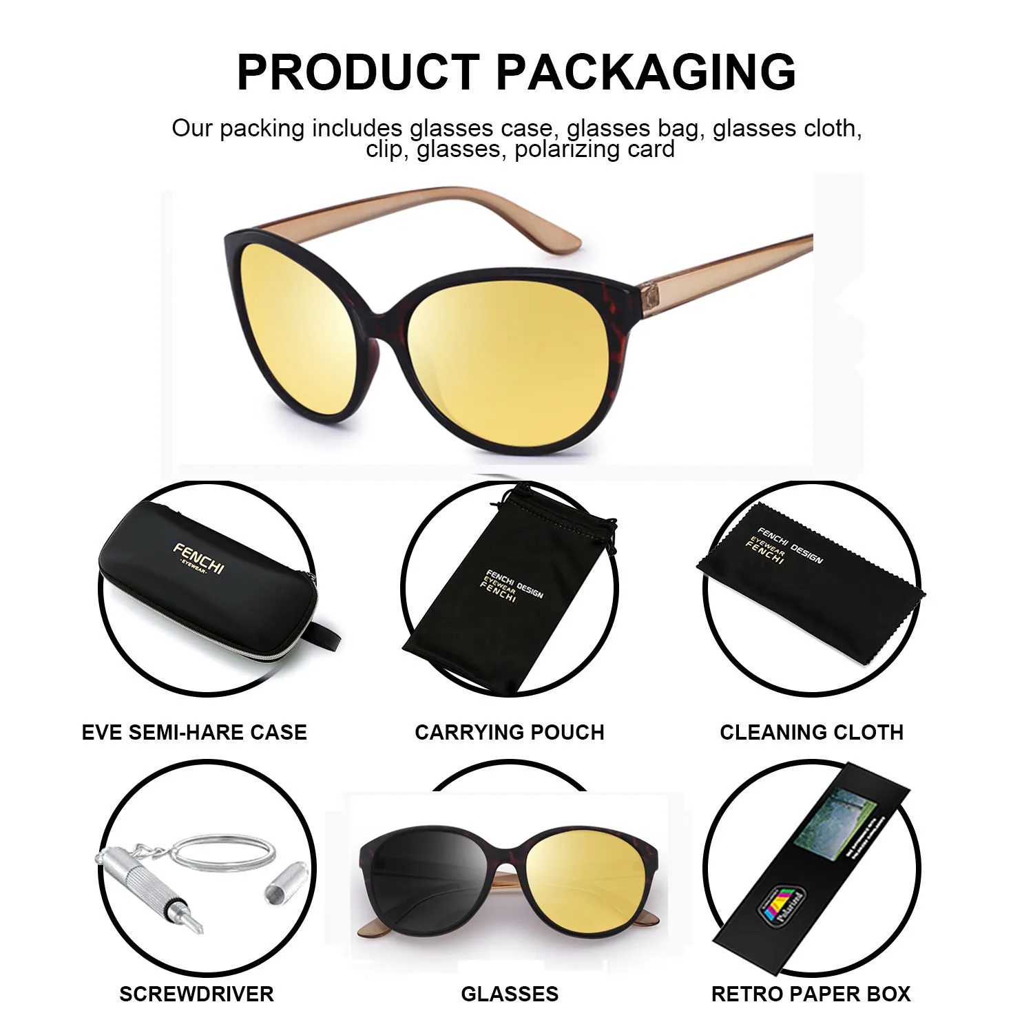 Женские очки ночного видения FENCHI кошачий глаз с желтыми поляризационными