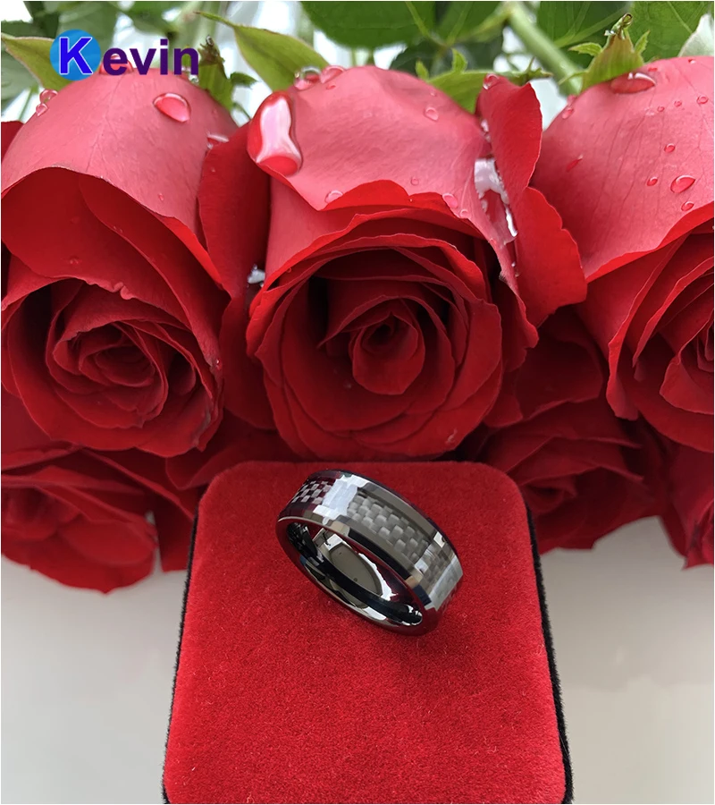 Мужское женское черное вольфрамовое кольцо обручальное с черной вставкой из