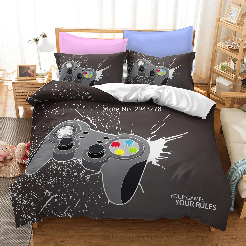 

Teenage Bedroom Decoration Game Handle Pattern Bedding Set Fashion Comfortable Duvet Covered Pillowcase Bedding Home Textile