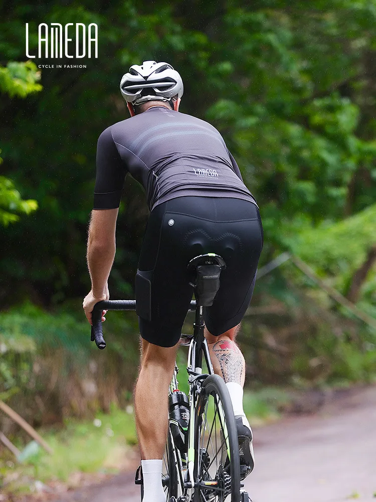 

Lameda Exclusive Pro Cycling Men Summer Elastic Bike Bib Shorts Breathable Mesh Back Padded Tights 4 Pockets Biker Shorts