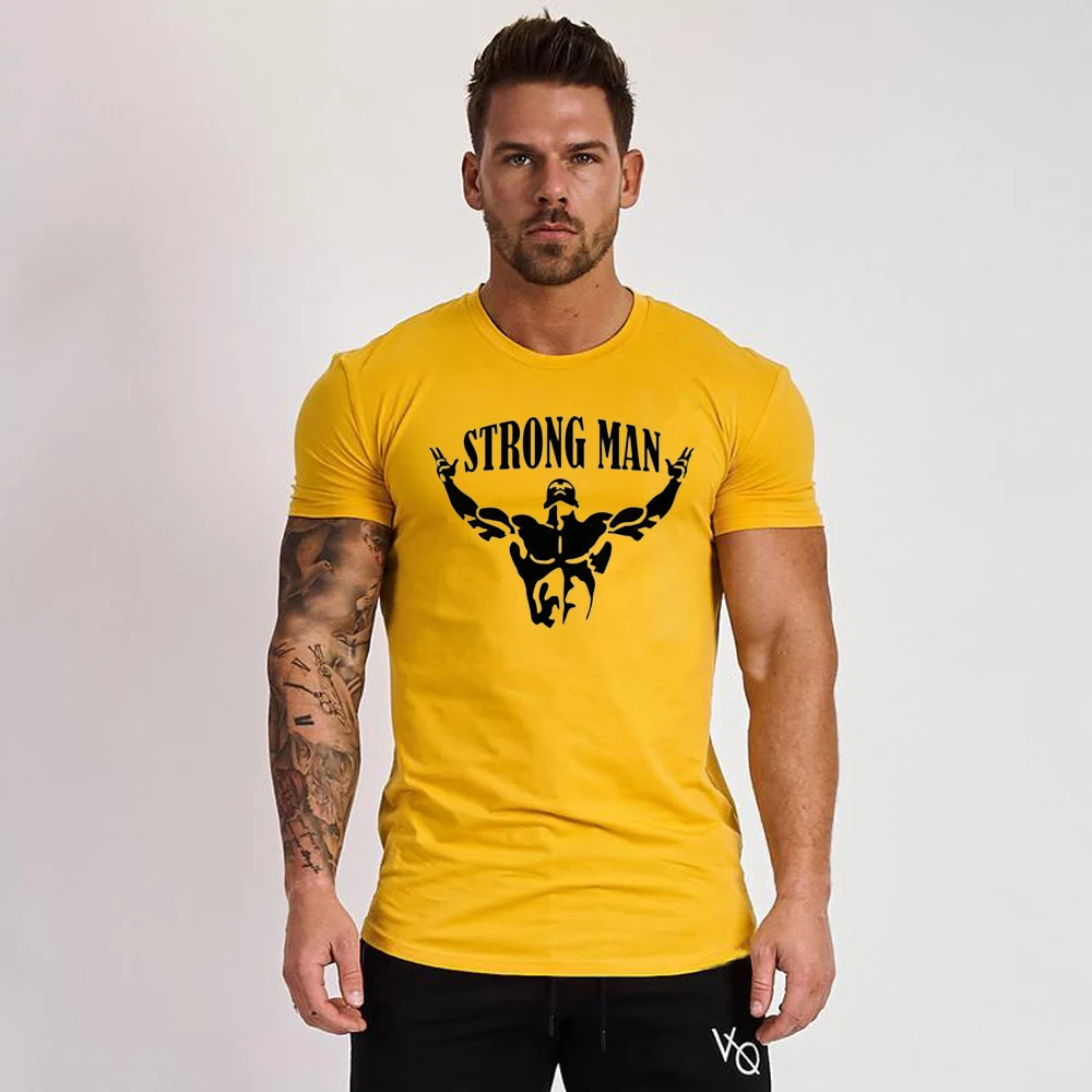 

Strong Man Print Cotton T-shirts Gym fitness HipHop Summer Women Men Short Sleeve T shirts Streetwear Oversized Harajuku t Shirt