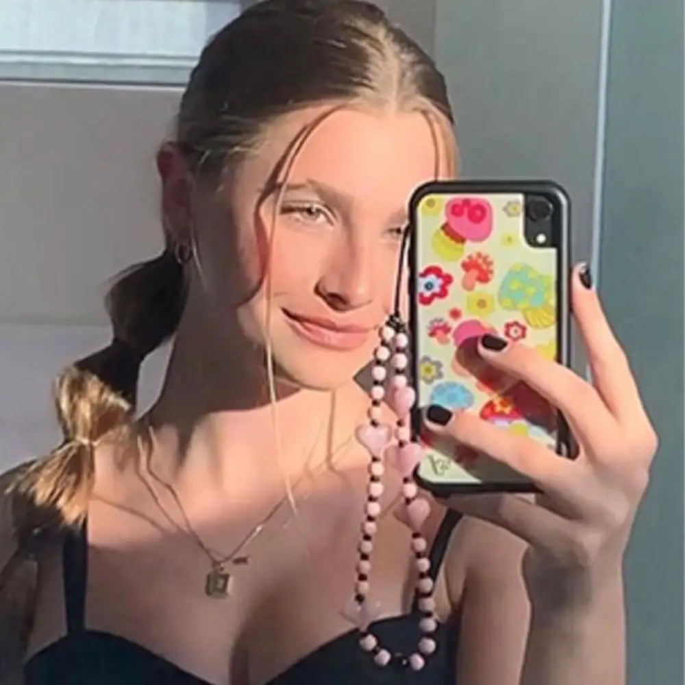 miiqnus acrylic beads heart mobile phone chain cellphone charm phone strap anti lost lanyard for women summer accessories free global shipping