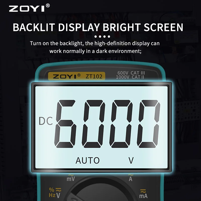 ZOYI Digital Multimeter ZT-98/100/101/102/102A Auto Ranging 6000 counts AC/DC Ammeter Voltmeter Ohm Hz Ture RMS tester Portable |