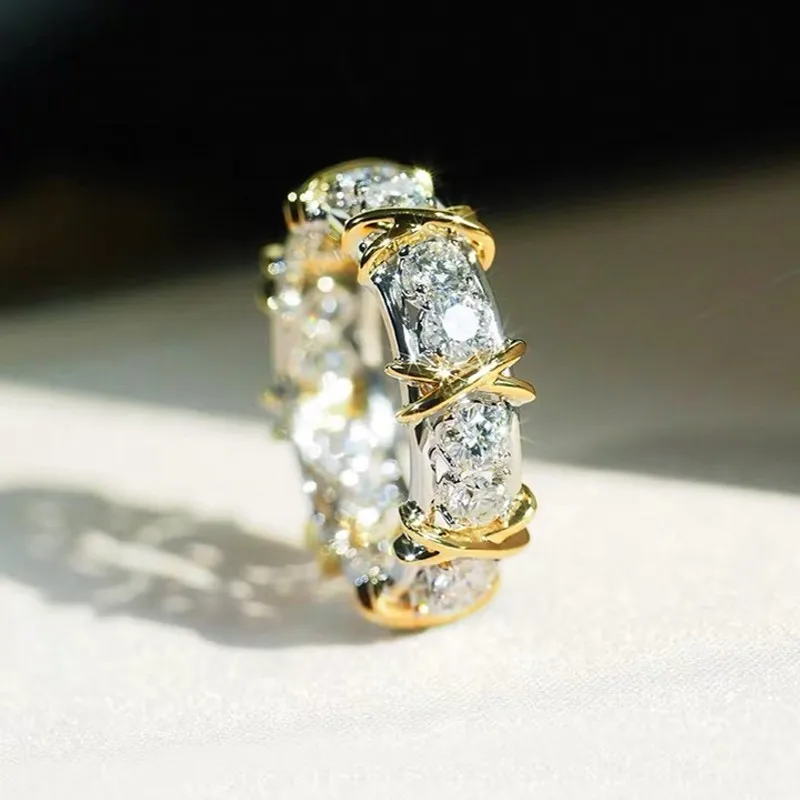 

Brand 10KT gold filled 5a Zircon CZ Yellow Gold Cross Eternal Wedding Band Rings for Women 925 silver jewelry